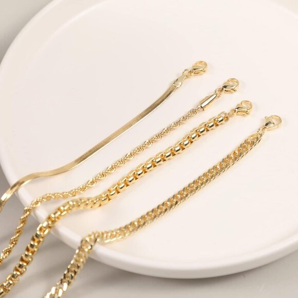 🆕 Women Gold Trendy Dainty Cross Bracelet 14k Beaded Herringbone Chain Jewelry - Picture 5 of 9